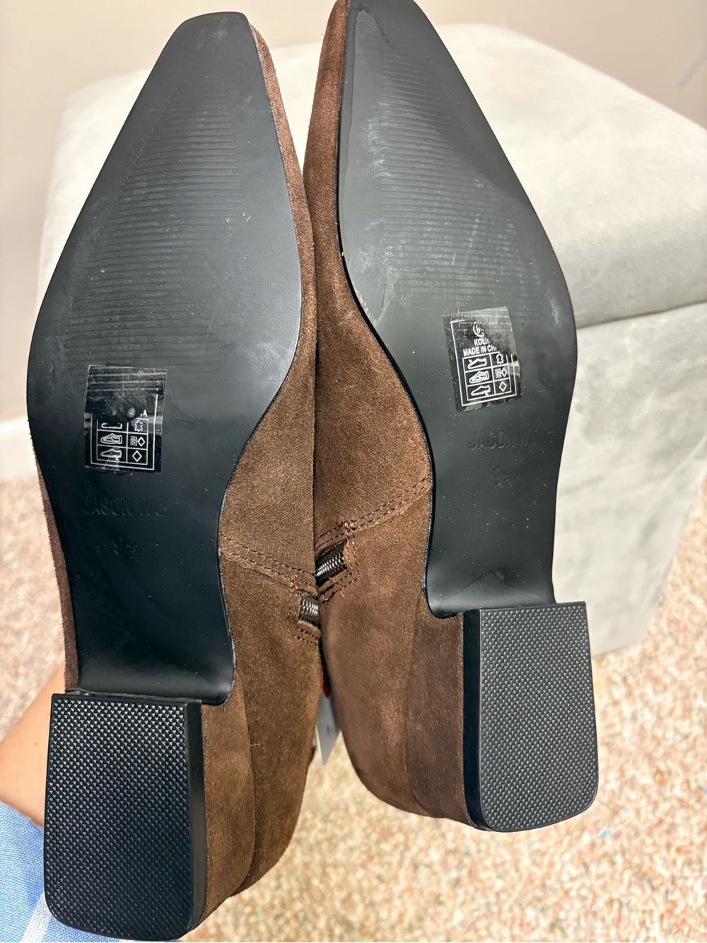 Jason Wu Brown Suede Ankle Booties with Side Zip - Picture 6 of 7